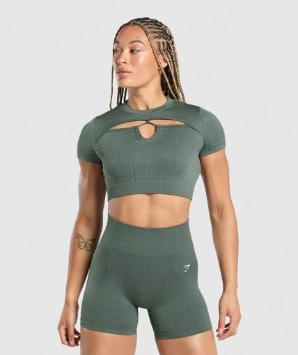 ADAPT MONOGRAM SEAMLESS RUCHED CROP TOP